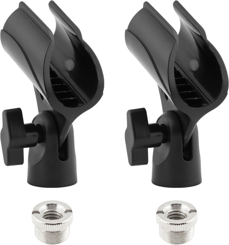 Ranjaner 2pcs Microphone Clip Adjustable Angle U Shaped Mic Clip Holder with Screw Adapter Universal Microphone Holder for Most Wired or Wireless Handheld Microphone Stand(Black) - Image 1